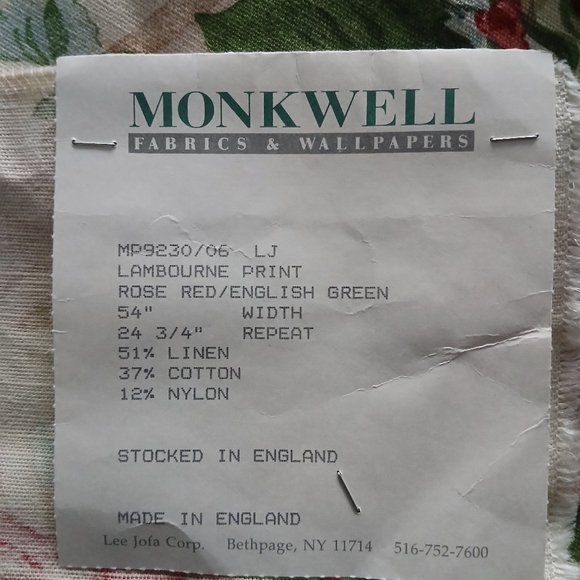 Vintage 1991 Monkwell Lee Jofa Lambourne Red Rose English Green 24"x24" Remnant - Picture 3 of 9